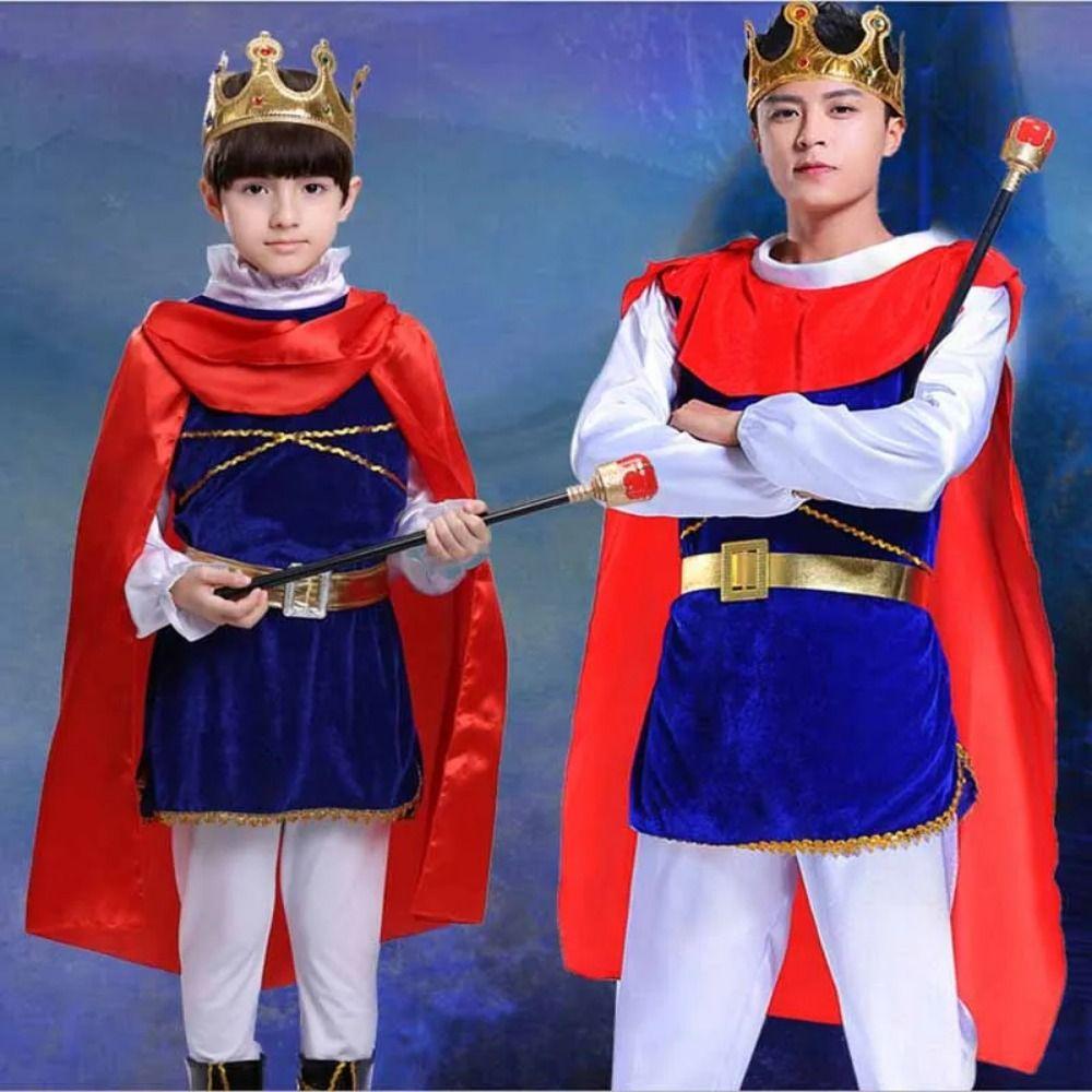Role Playing King Cosplay Costume Fluffy Kid Crown Cane Party Costume Masquerade