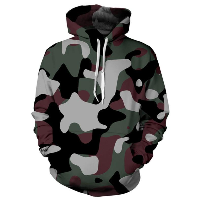 Mens Hooded Oversized Sweatshirt With 3D Camo Print Front Pocket Long Sleeve Fall Casual Wear