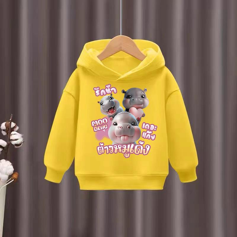 2025 New Hippo Printed Children's Hoodie Soft and Breathable Fabric Hoodie Long Sleeve Sportswear for Girls' Casual Daily Clothing
