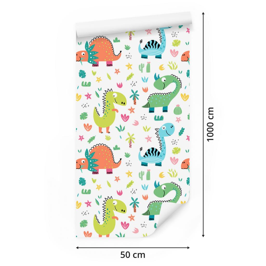 Funny Dinosaurs Wallpaper In Cartoon Style for Living Room and Bedroom 50x1000