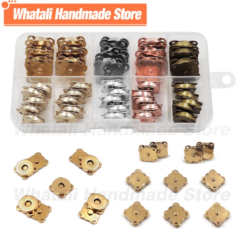 20Sets/Lot 10Mm-18Mm Metal Wallet Buttons Magnet Buckle Snap Fasteners Bags Sewing Garment Accessories Materials Buckle With Box