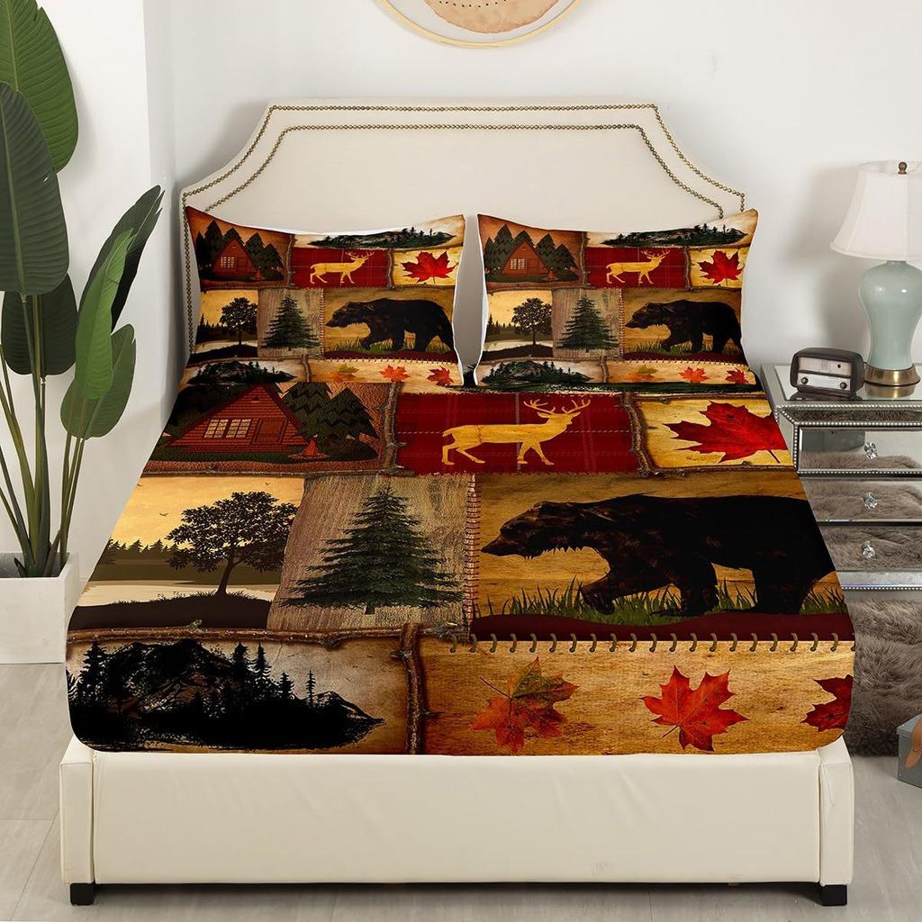 Animal Deer Bear Pattern Sheet Four-Piece Bedding Set Bedroom Dormitory Bedding Decoration
