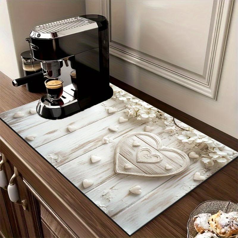 1Pcs Rubber Drying Mat With 3D Floral Print For Coffee Shop Restaurant Kitchen Carpet Tableware Durable Diatom Mud Table Mat Pet Mat Coffeeware