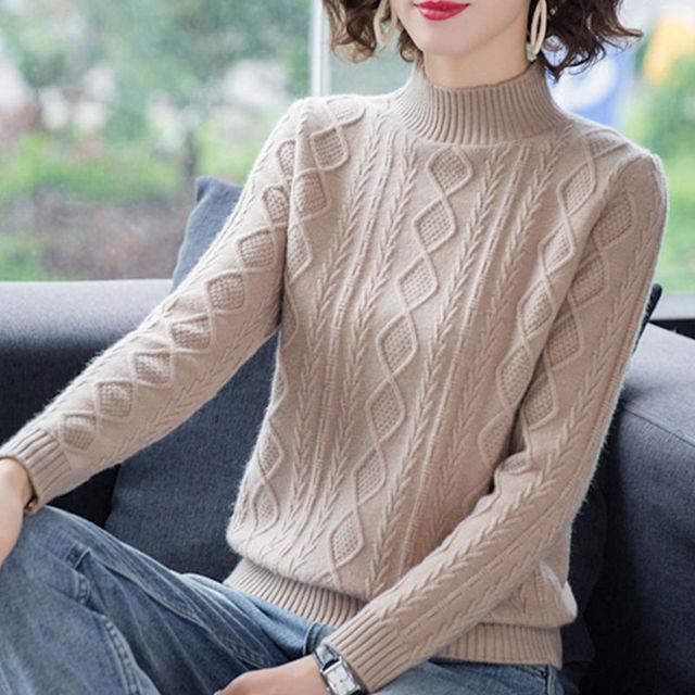 

Новый осенне-зимний женский утепленный тонкий базовый свитер, корейский модный вязаный пуловер с высоким воротником, свитер S абрикосовый