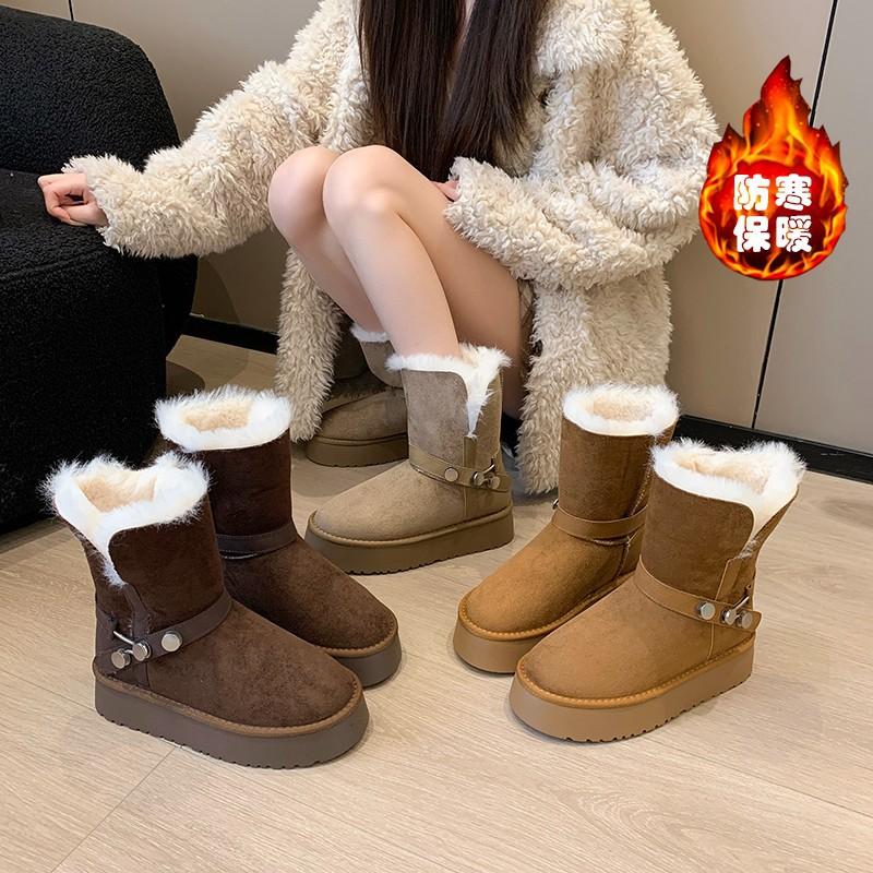 Vielseitige Gürtelschnalle Thermostiefel Martin Stiefel Winter neu dicksohlige Samt verdickte Schneestiefel Damen