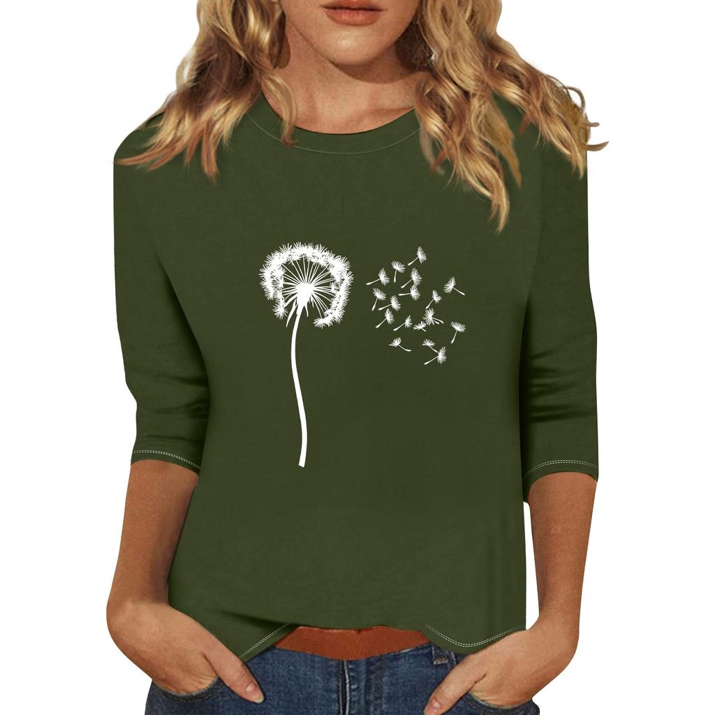 Women's Fashionable Casual Three Quarter Sleeve  Printed Collar Pullover Top