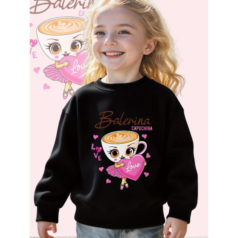 European Size Ballerina for Girls and Boys: A Charming Combination of Ballet and Coffee Design Long Sleeve Sweatshirt