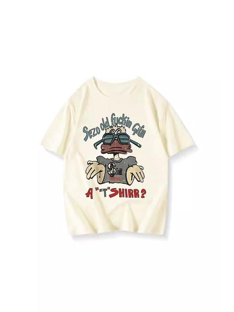 Unisex Oversized Retro Cotton T-Shirt – Short Sleeve Trendy Top for Couples