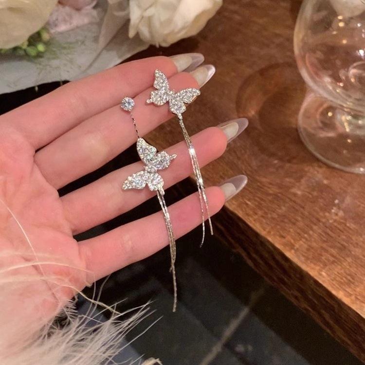 

Female Long Butterfly Tassel Earrings срібний