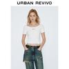 UR 2025 Women's Back Ribbon Letter Embroidered Short Sleeve T-Shirt