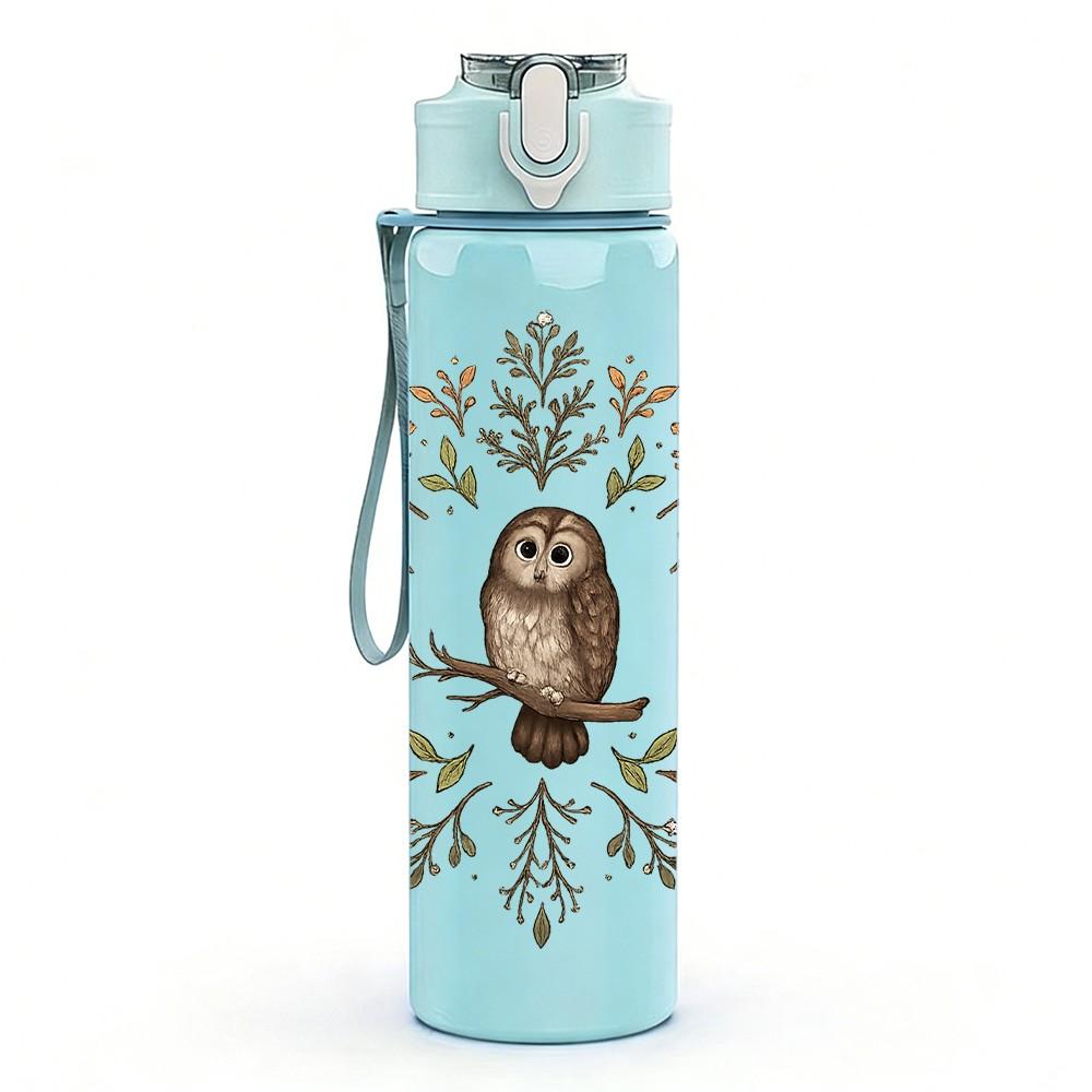 1PC Owl Autumn Leaf Wreath Print 750ml Color Plastic Sports Water Bottle Leakproof Flip Straw Lid Suitable for Sports Office Home Use