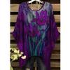Blue iris women's large-size short-sleeved T-shirt, irregular hem design, casual and comfortable