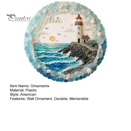 Beach House Decor Lighthouse Sea Glass Art Wall Ornament, Hand Assembled Shells And Tumbled Housewarming Gift for Decor, Style Decorative Hanging