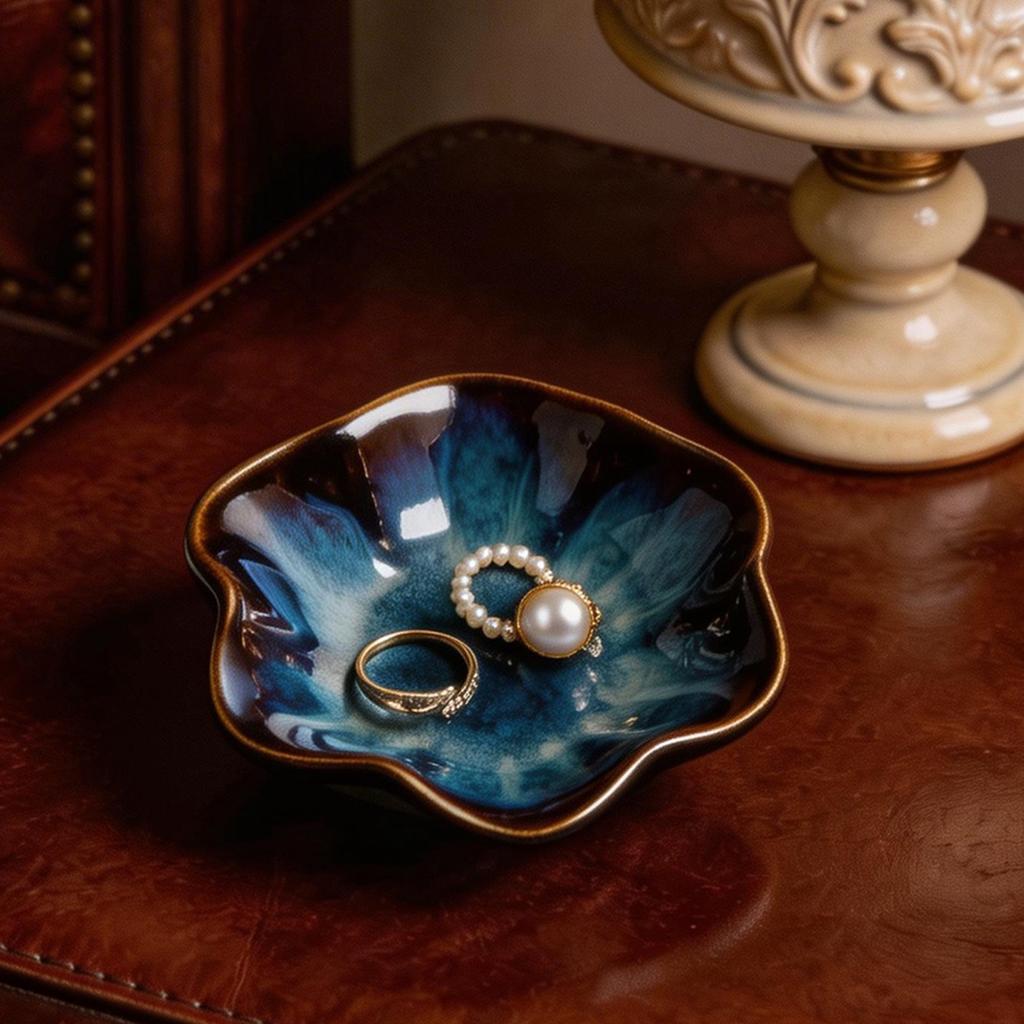 Niche Ins Electroplating Silver Jewelry Display Storage Tray Ceramic Entrance Ornament Key Storage Tray Gift