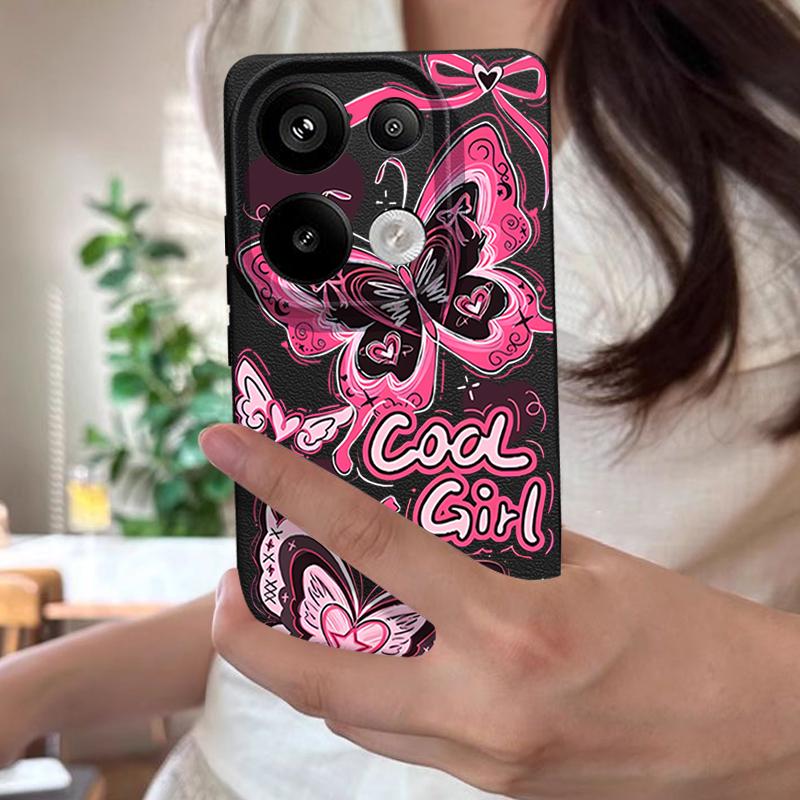Coole Mädchen Schmetterling Malerei Hülle Für Xiaomi 14T 13T 11T Pro Funda Redmi Note 14 13 12 11 Pro 5G 4G Lederstruktur Silikonabdeckung