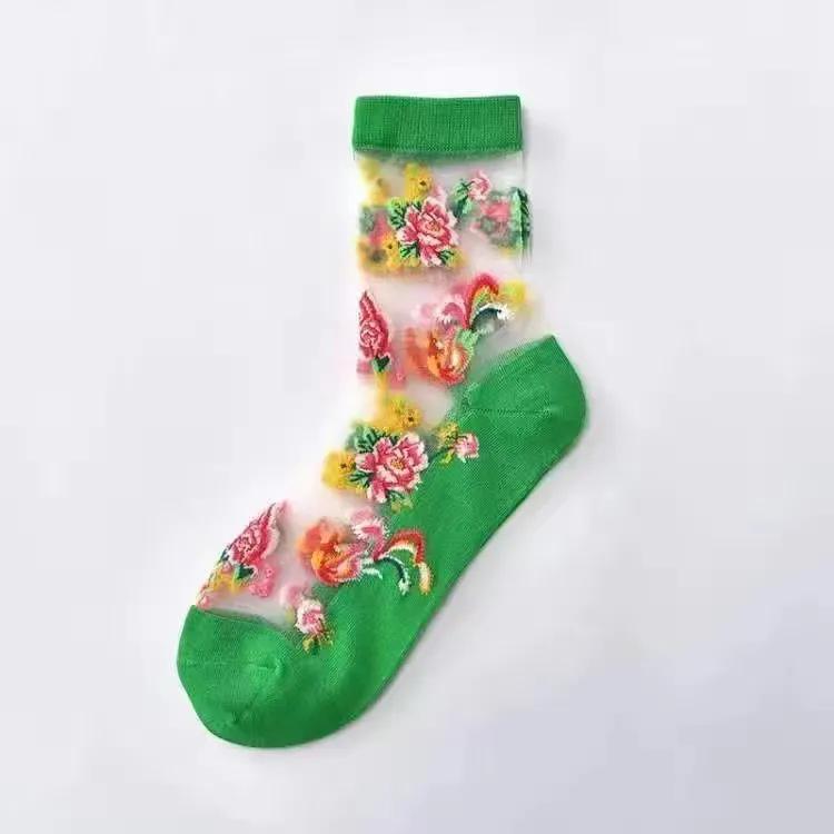 5 Pairs of Women's Summer Thin Style Crystal Silk Socks with Cotton Sole, Anti Slip and Anti Hook Silk