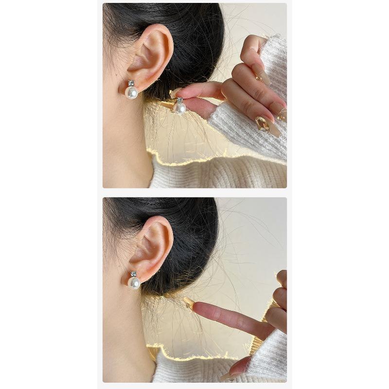 Women Light Luxury Geometric Pearl Zircon Stud Earrings Fashion Ear Jewelry