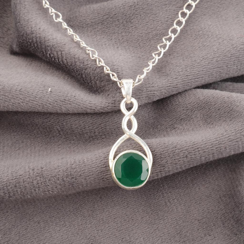 Green Onyx Gemstone Jewelry, Handmade Silver Jewelry, 925 Sterling Silver Beautiful Pendant Gift For Mom