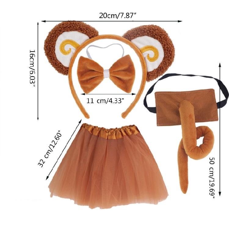 Animal Monkey Costume Set Monkey Ears Headband Tail Bow Halloween Cosplay Prop
