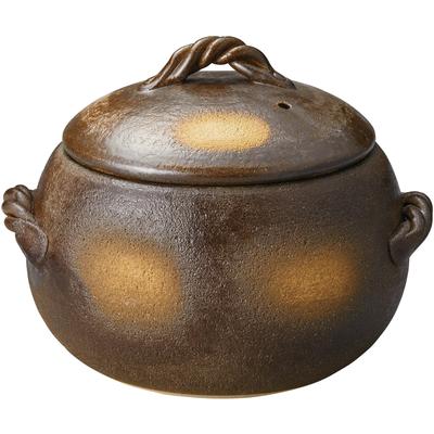 Banko Ware Rice Glazed Microwave and Dishwasher Made In Product Number 19122 Cooker, 3-cup Capacity, Round, 18.5cm Diameter, Safe, Heat-Resistant
