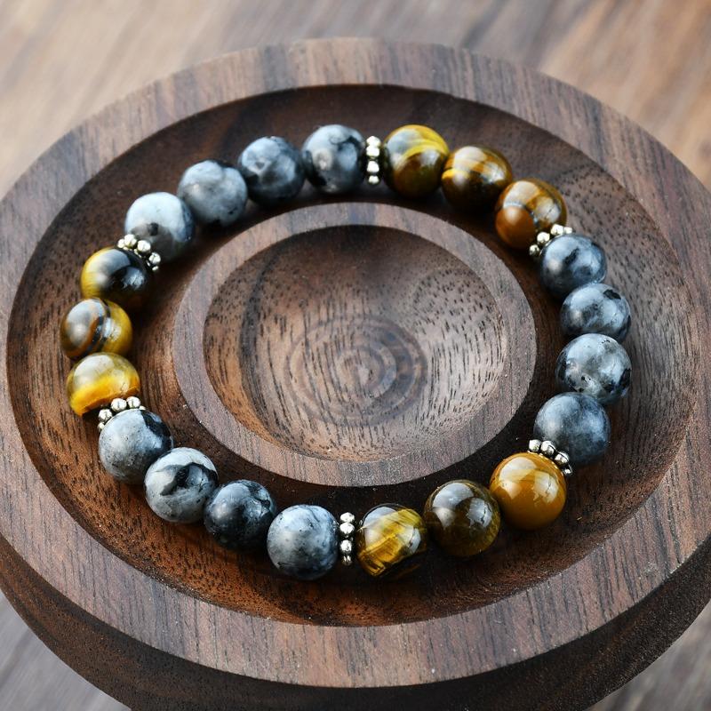 GemChic Unisex Ethnic Agate Tiger Eye Stone Beads Bracelet Classical Retro Elastic Chain Birthday Christmas Jewelry Gift