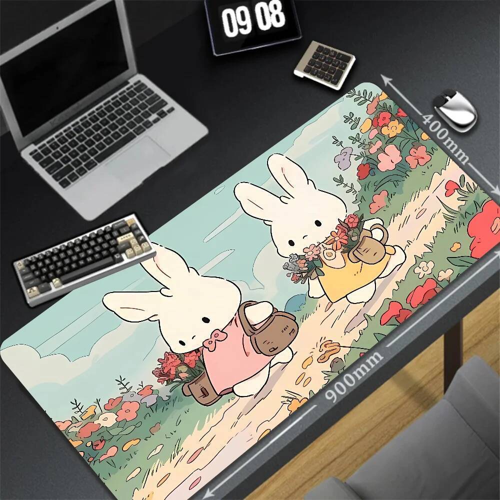 XXL Keyboard Table Mat Deskpads Pc Mausepad Xmm Rubber Mouse Pads Pink Cute Tree Mousepad Kawaii Rabbit Cartoon Laptop Rug