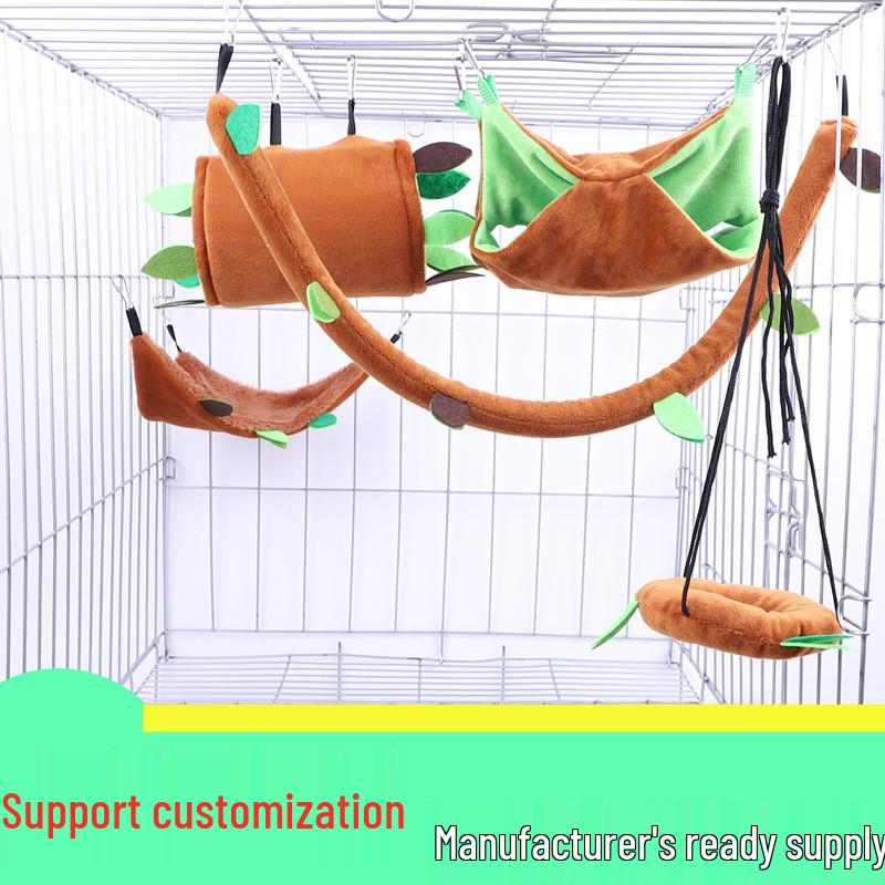 

Набор плюшевых игрушек для маленьких питомцев: Листовой гамак для хомяка, туннель на зиплайне, качели, теплое хлопковое гнездо для декоративных крыс и белок. Coffee Color