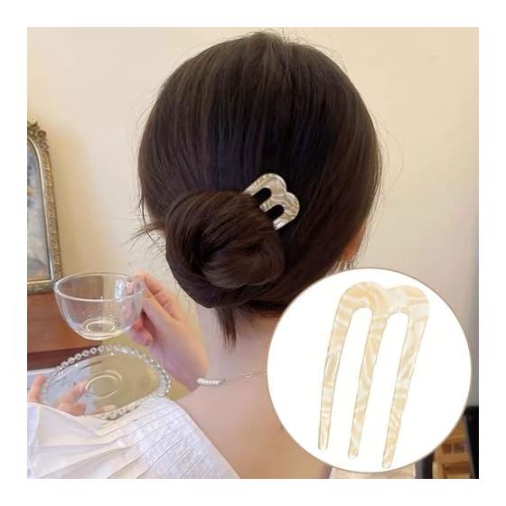 2pcs Hair Comb Hairpin U-shaped Hair Stick for Women, Marble Nuance Wave Updo Plastic Colored 5*8cm
