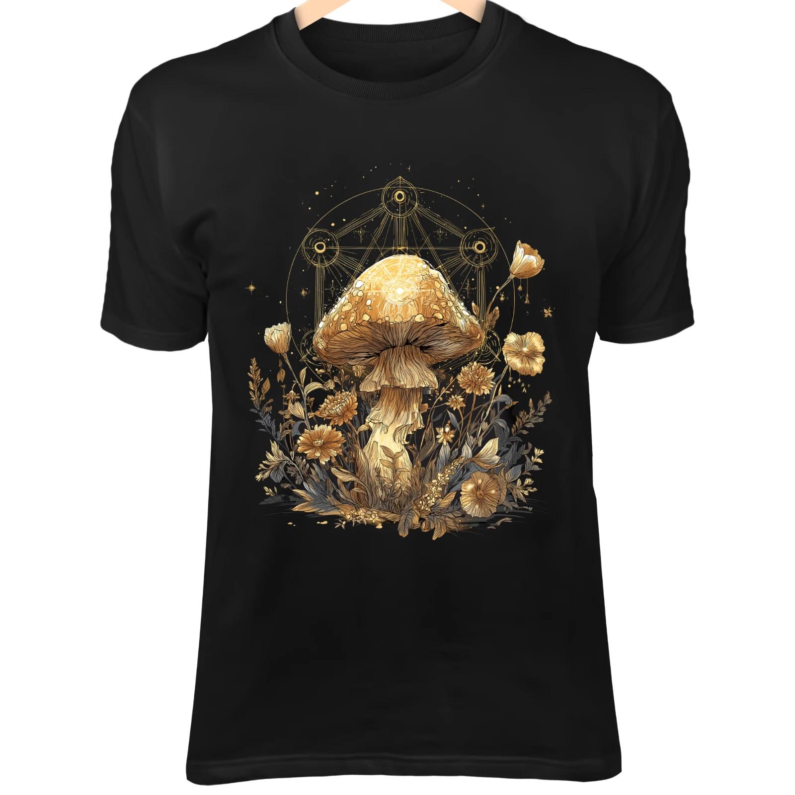 Spiritual Mushroom Art - Golden Metatron’s Cube Sacred Geometry Boho Design 3XL
