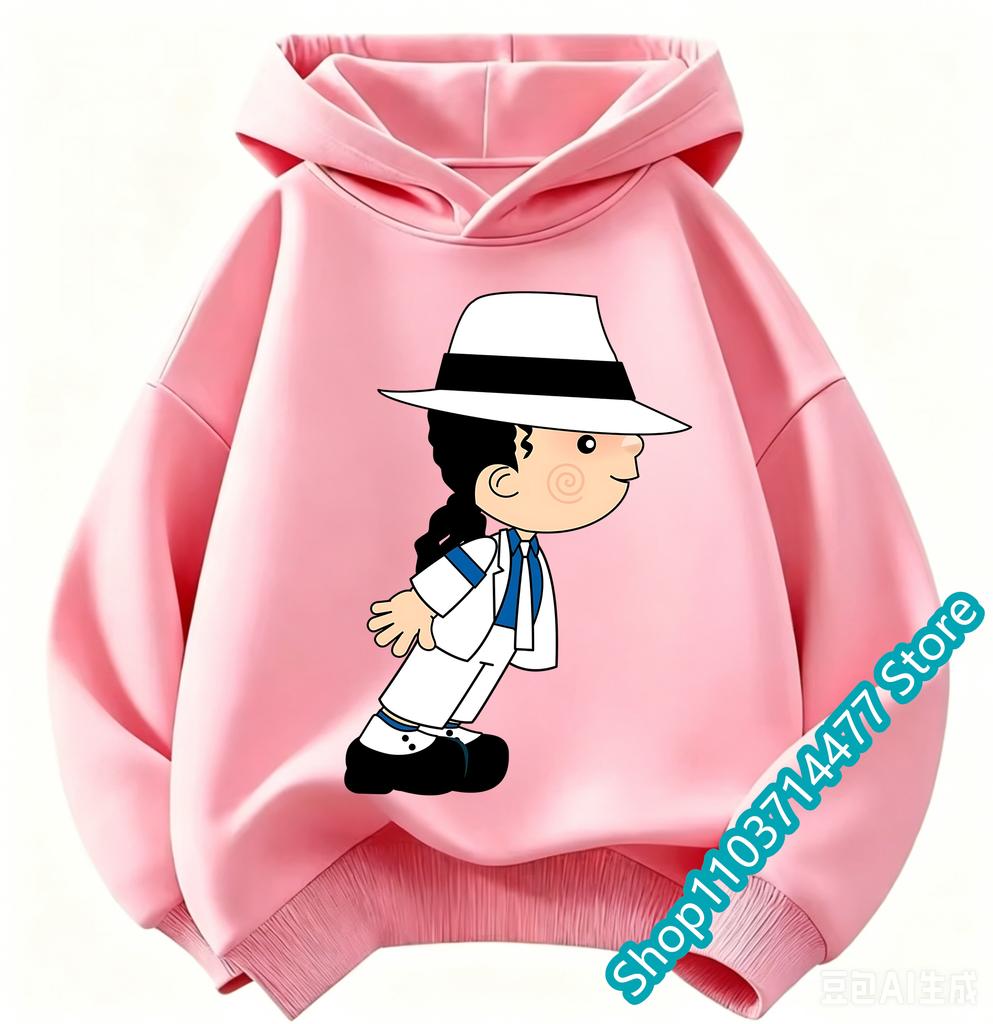 New Children Hooded Sweatshirt Michael Jackson Retro Letter Figure Print Pullover Kids Boys Girls Casual Vintage Fashion Hoodie