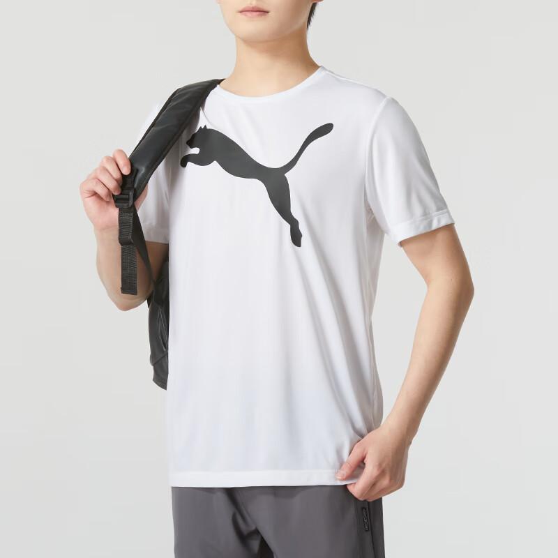Puma Pánské ležérní tričko s krátkým rukávem a kulatým výstřihem s potiskem velkého loga, bílé 685638-02