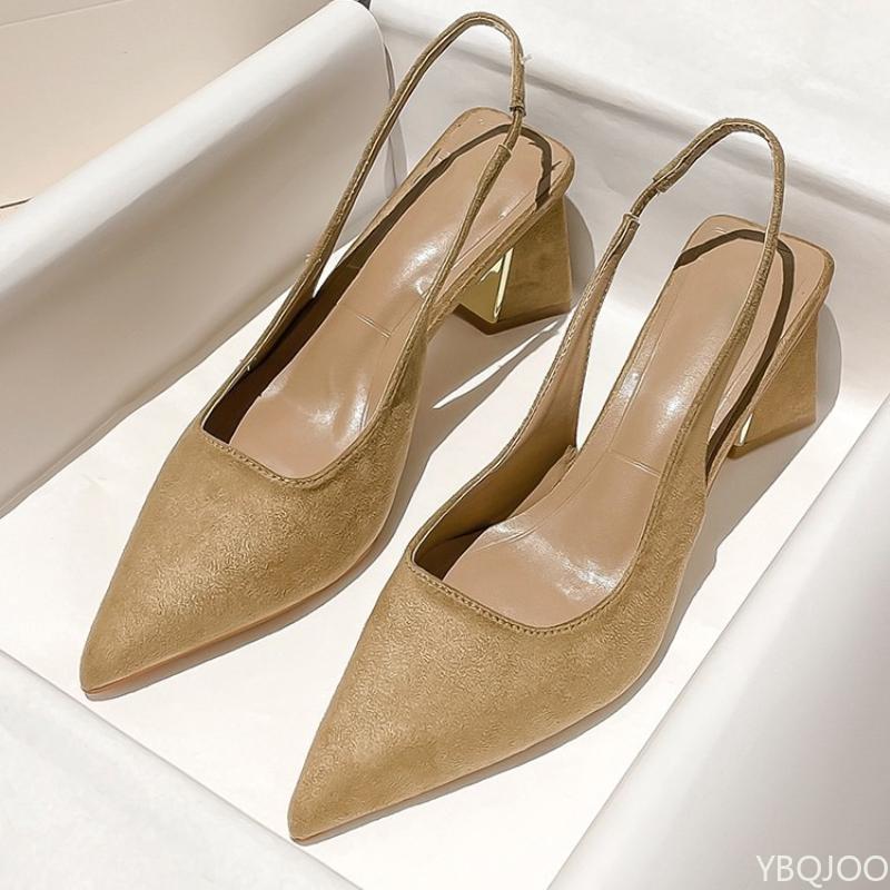 Women Pointed thin high-heeled single shoes femininity 2025 new spring summer thick heel simple rear empty bag head sandals