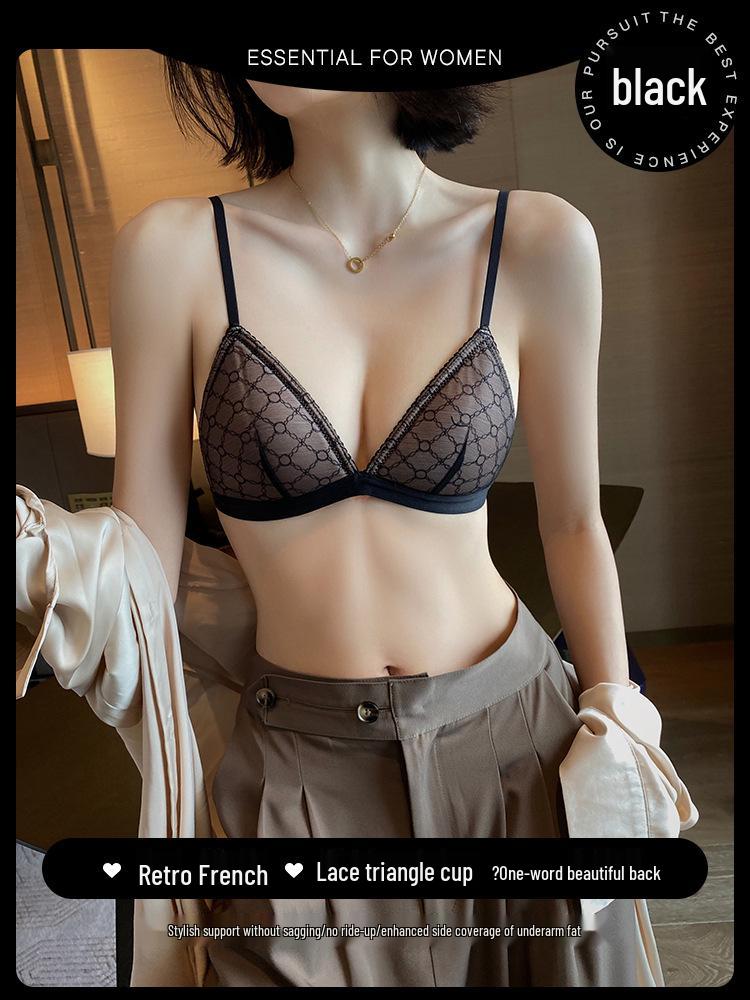 French Triangle Cup Lace Bra: Breathable, Wire-Free, Sexy Back Design for a Small Chest