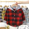 Spring and Autumn Children's Hooded Shirts Kids Clothes Baby Boys Plaid Shirts Coat Girls Long-Sleeve Jacket Bottoming Clothing