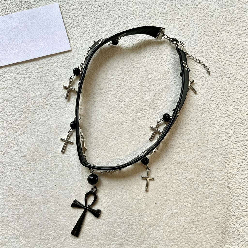 Punk‑Style Cross Leather‑Chain Women Choker, Y2K Subculture‑Inspired Niche Hot‑Girl Personality Neck Accessories