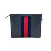 [Pre-Owned] Signature Logo Stripe Web Zipper Canvas Clutch - Excellent #1OO12FG