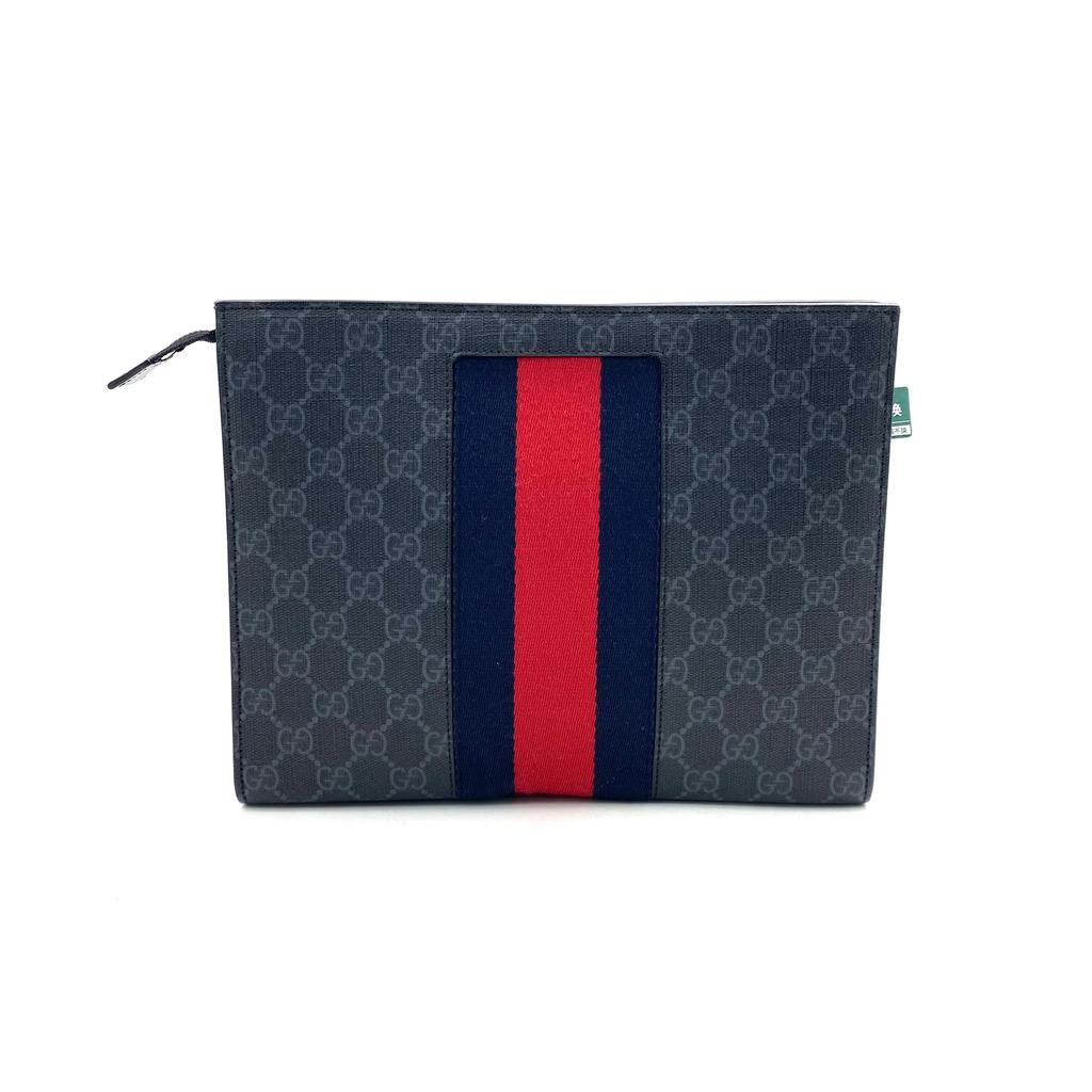 [Pre-Owned] Signature Logo Stripe Web Zipper Canvas Clutch - Excellent #1OO12FG