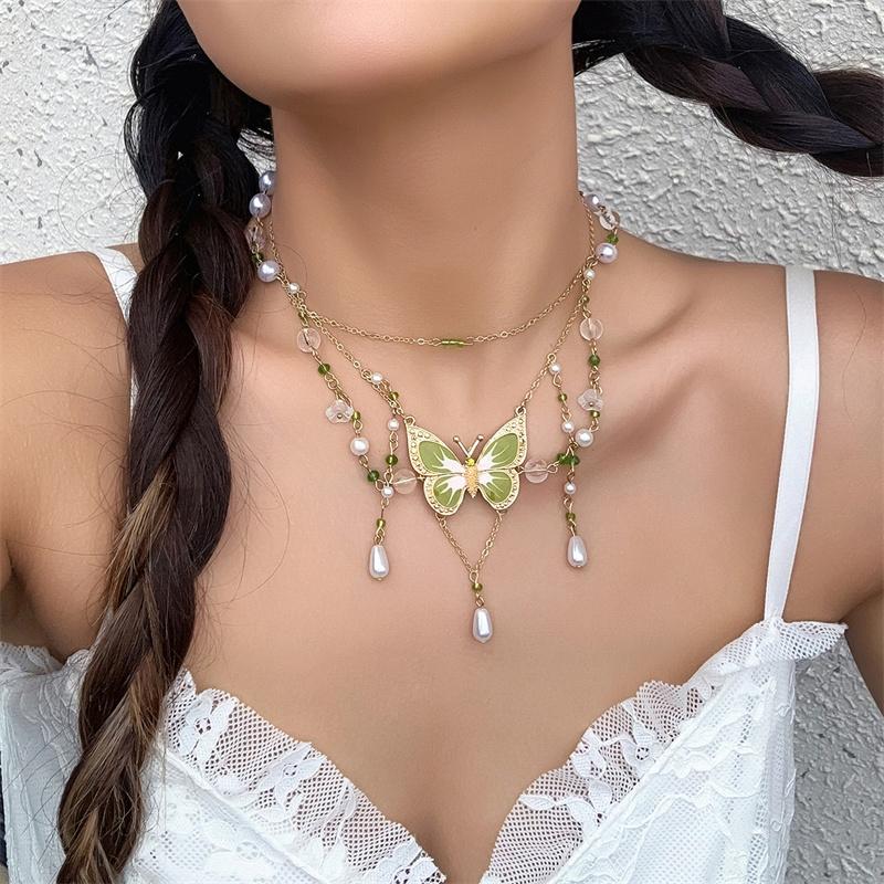 

Green Butterfly Necklace Asymmetric Butterfly Choker Fairycore Necklace Green Fairy Necklace золотий
