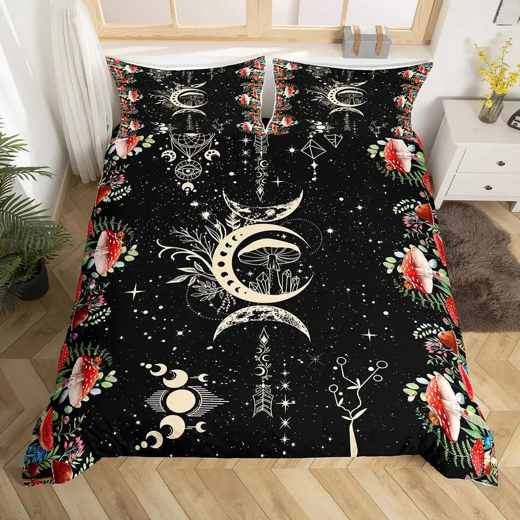 Colorful Floral Duvet Cover Bedding Single Double Bed King Size Black Graphic Print Bohemian Floral For Home Room Decor 3 Pcs