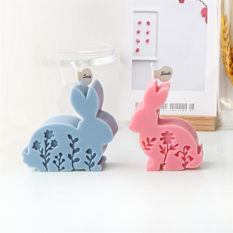 Embossed Flower Rabbit Silicone Mold DIY Wax Candle Molds Aromatherapy Casting Mould Handmade Animal Theme Ornament