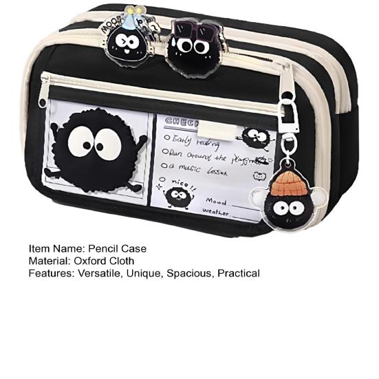 Süßes Federmäppchen Schwarze Katze Motiv Federtasche mit Schlüsselanhänger und Stickern Transparent Große Kapazität Schreibwaren-Organizer für Schüler & Bürogebrauch