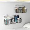 Black Wall Mounted Bathroom Shelf Shower Shampoo Rack Toilet Accessories Kitchen Perforated Free Condiment Storage Basket