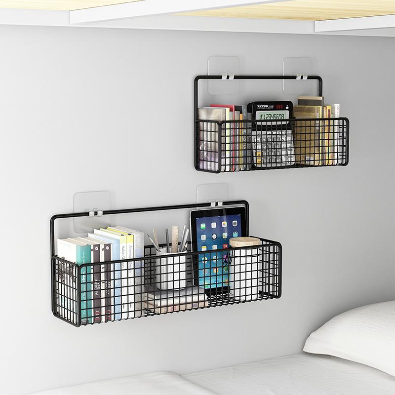Black Wall Mounted Bathroom Shelf Shower Shampoo Rack Toilet Accessories Kitchen Perforated Free Condiment Storage Basket