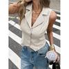 Chaleco de Verano a Rayas sin Mangas con Solapa de Muesca Casual para Mujer