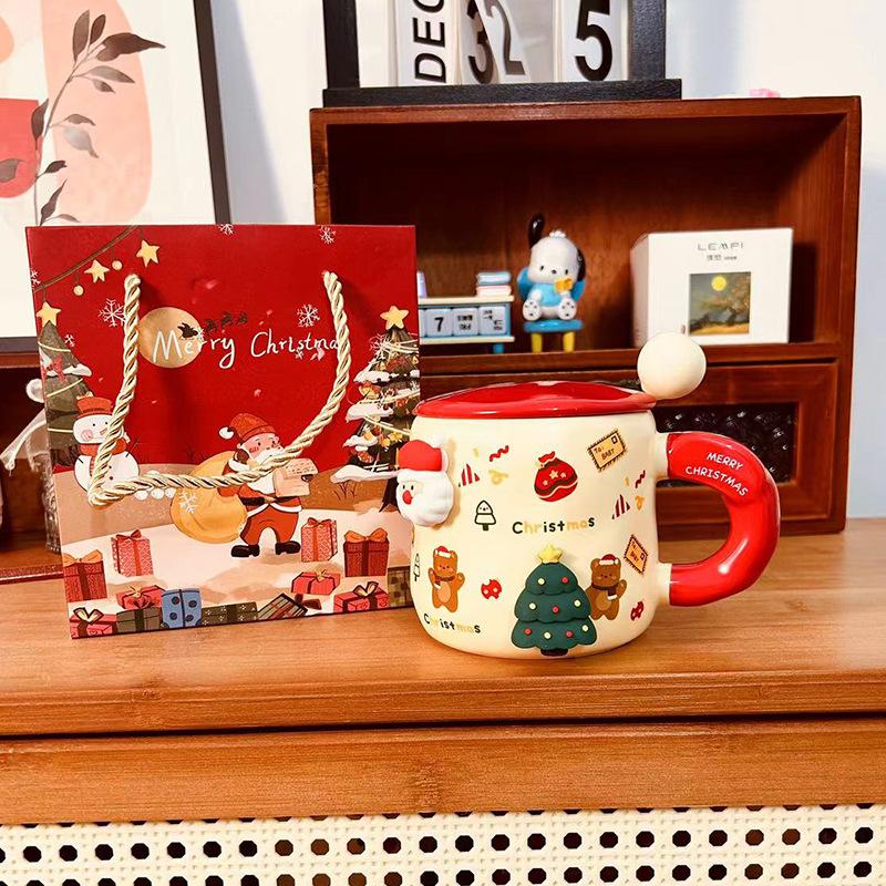 Magnetic Christmas mug high value cute ceramic cup couple with lid spoon office coffee cup couple water