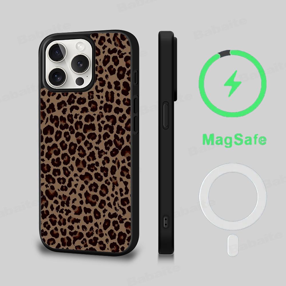 Leopard Cheetah Print Phone Case Magnetic Case For IPhone 16 14 13 12 11 15 Pro Max Plus For Magsafe Wireless Charge Cover