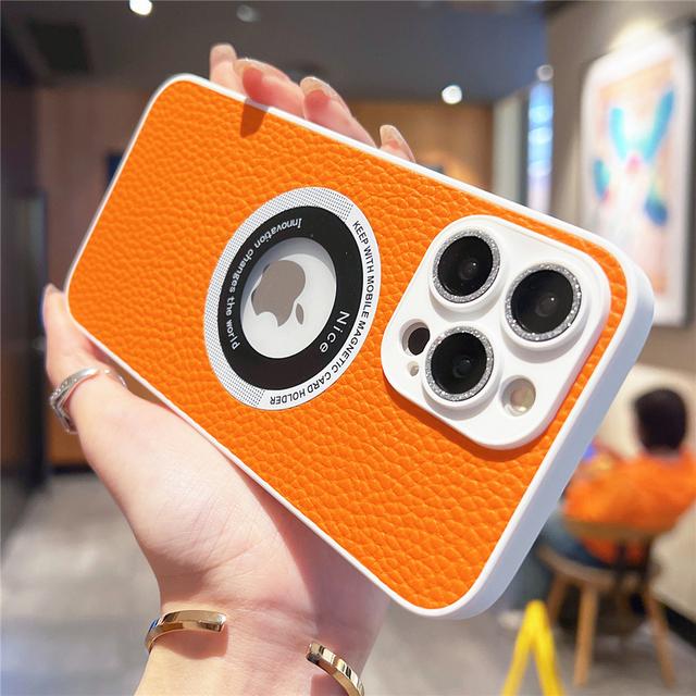 Luxury Sheepskin Leather For Magsafe Magnetic Case For Iphone 14 13 12 11 Pro Max Plus Wireless Charging Logo Hole Bumper Cover