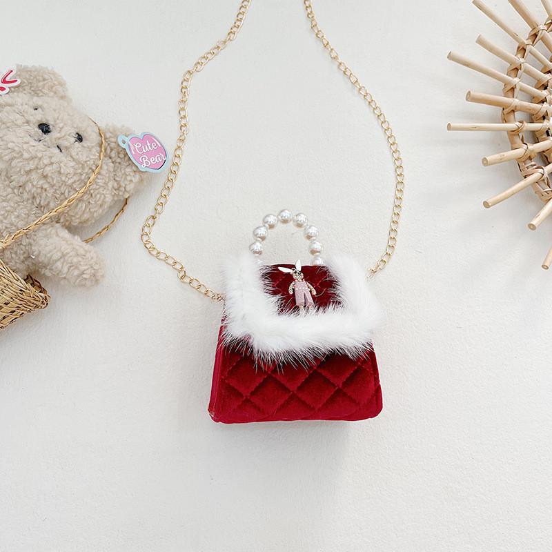 Stylish Children's Mini Red Handbag With Pearl Accent Perfect For New Year Celebrations
