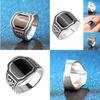 Elegant Fashion Jewelry Ring With Round Black Rhinestone And Curved Engraving For Men