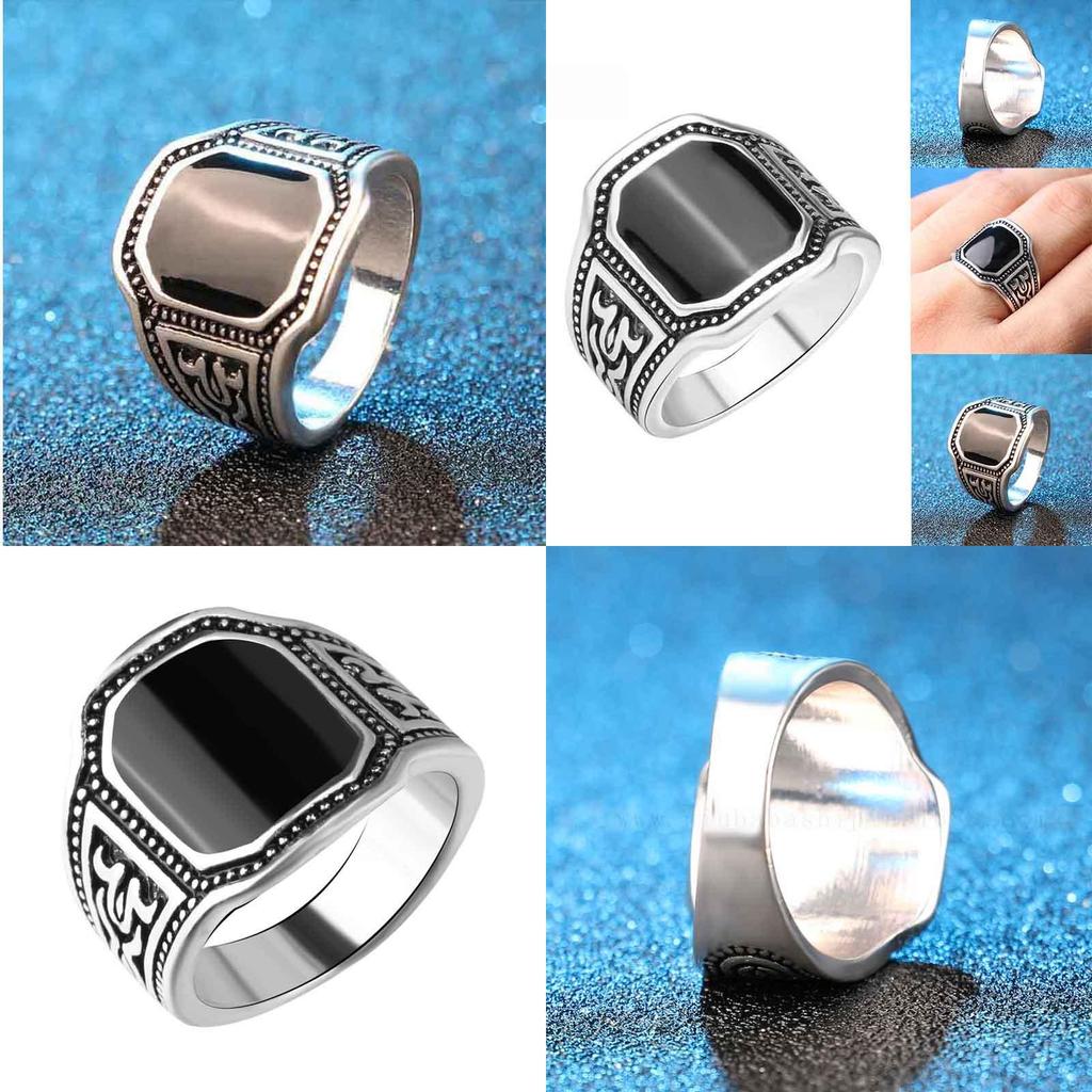 Elegant Fashion Jewelry Ring With Round Black Rhinestone And Curved Engraving For Men